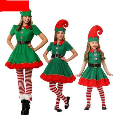 China Adult Children's Green Elf Christmas Cosplay Cartoon Costume Parent-child Costume Unisex Parent-child Costume for sale