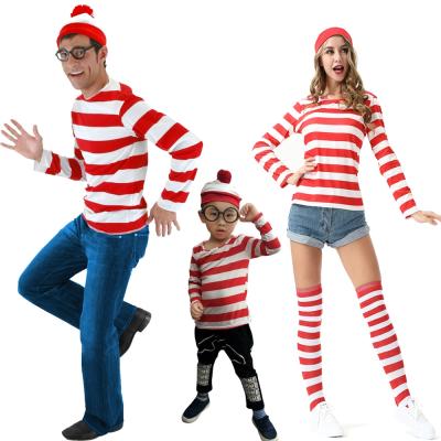 China Polyester Parent-child Outfit Family Party Striped Worry Men And Women Group Holiday Christmas Smart Costumes for sale