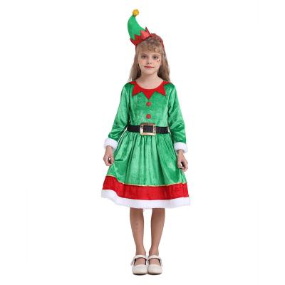 China 2021 New Style Green Breathable Christmas Dress Children Costume Elf Girl Fancy Dress Costume for sale