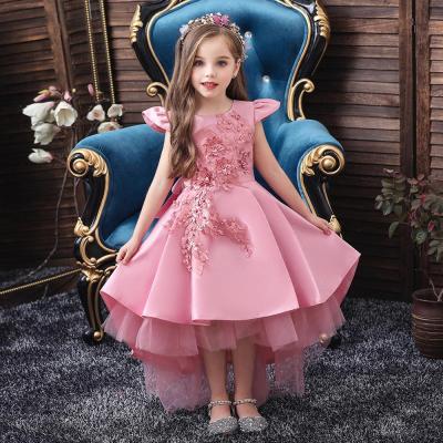 China Breathable Western Style Z Tailed Girl Wedding Dress Elegant Crew Neck Babies Dress Design Child Beaded Dresses For 10 Year Old Girls for sale