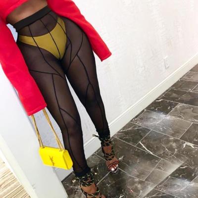 China 2021 New Summer Women Breathable Body-training Leggings Mesh See Through Skinny Female Pants Street Mid Waist for sale