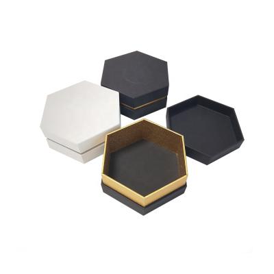 China Single Items Hexagon Bangle Box Packaging Black Box Ring Packaging Manufacturer Bangle Box With Gold Line for sale