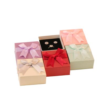 China Recyclable Cheap Glossy Special Paper Bow Of Cardboard Jewelry Ring Set Box With Ribbon Factory Directly for sale