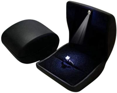 China Morden Custom Logo Velvet Ring Box Luxury Led Black PU Leather Pendant Light Jewelry Packaging Case for sale