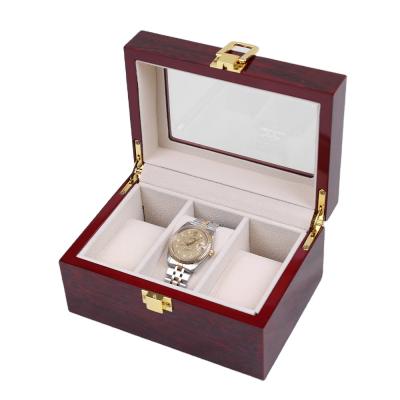 China Eco-friendly Professional Luxury Wooden Watch Case Three Slots Watch Vintage Packaging Storage Box With Exquisite Lock for sale