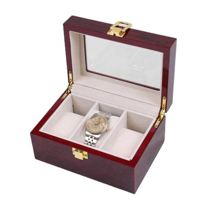 China 3 Slots Watch Storage Case Eco-Friendly Luxury Watch Gift Box Wooden Watch Packaging With Stained Glass for sale