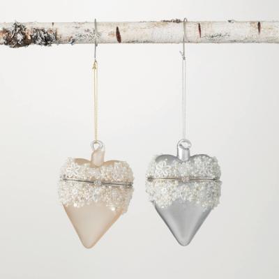 China SILVER GOLD Europe HEART GLASS BELL ORNAMENT SET of 2 for sale