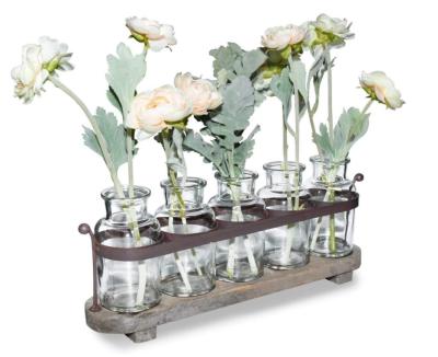 China USA Vintage Glass Vases Set Of 5 With Metal Wood Tray for sale