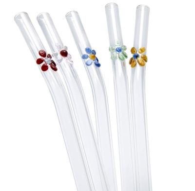 China Contemporary handmade glass straws with colorful spirals, straight set of 5 with 2 cleaning brushes glass drinking straws ideal for cocktail party for sale