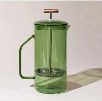 China WITH LID 850ml Eco Friendly Glass French Press Borosilicate Glass Hand Dishwasher Safe Green Colorful Blown for sale