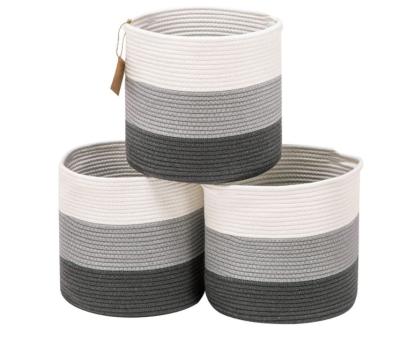 China Sustainable Factory Directly Supply Cotton Rope Cube Storage Bins Decorative 3 Pack Rope Storage Bins for sale