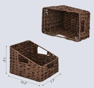 China Wicker Baskets Stocked Storage, Wicker Basket with Handles, Woven Storage Bins for Office Kitchen and Bathroom (Brown, 2-Pack) for sale