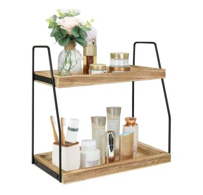 China Sustainable Bathroom Rack For Cosmetic Makeup Perfume Skin Care Bathroom Supplies 2 Tier Bathroom Counter Storage Shelf Organizer for sale