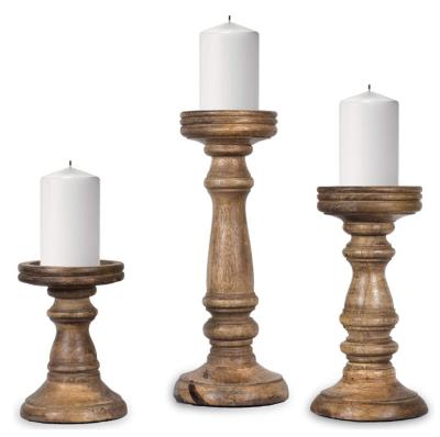 China Traditional set of 3 rustic wooden candle holders for sale