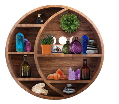 China China Professional Manufacture Wooden Floating Moon Shelf Wall Decoration Home Hanging Display Stand for sale