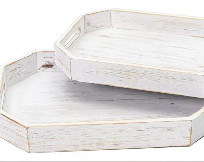 China 2PCS Sustainable Whitewash Wooden Serving Trays for sale