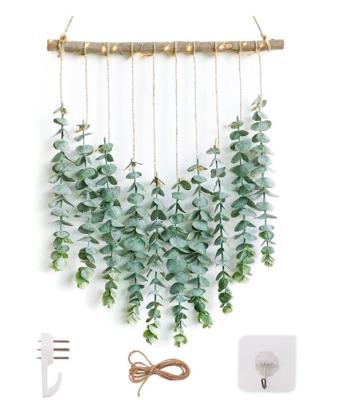 China Durable Home Wall Hanging Green Leaves Decor Dried Preserved Artificial Eucalyptus Wall Hanging For Wedding Party Decor for sale