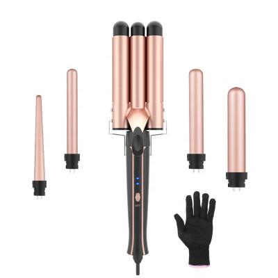 China COSHARE Outdoor Portable 5 in 1 Hair Curling Wand Magic Wand 3 Barrel Hair Crimper Iron Wand Curler Rollers for All Hair Types for sale