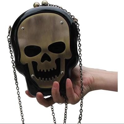 China High Quality Punk Skull Metal Pattern Box Party Acrylic Clutch For Women Fashion Chain Cross - Body Halloween Shoulder Bag Black Evening Clutch Bag for sale