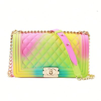 China High Quality Woman Luxury Rainbow Candy Color PVC Shoulder Bag Handbag Ladies Messenger Cross - Body Jelly Chain Bag for sale