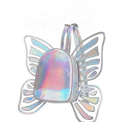 China Anti-theft Fashion Women's Laser Holographic Leather Mini Backpack Butterfly Angel Wings Daypack for Girls Travel Casual Daypack School Bag for sale