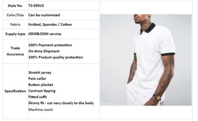 China clothing factory men white slim fit tennis polo shirt cotton with contrast rib and cuff for sale