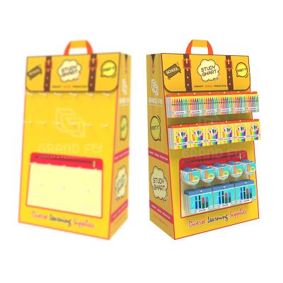 China Recommended box based on your demands promotion school bag shaped stationery corrugated cardboard paper display stand for sale