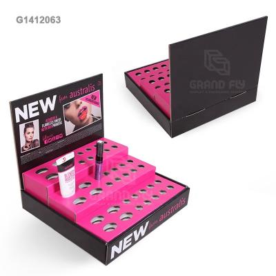 China Black Logo Retail Cardboard Cosmetics Display Stand Eco-friendly Material Custom Eyelash Counter Display for sale