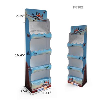 China Single Sided Hot Sale Customized Temporary Pegboard Paper Floor Display Stand For Toys for sale