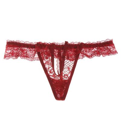 China European and American lady's sexy lace shock antibacterial pearl lady's underwear low waist foreign trade T-string open file feeling UN for sale