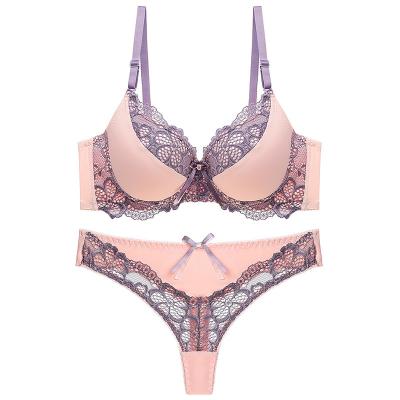 China Sexy lace breathable mature lady triangle bra underwear bra and brief bra sets for sale