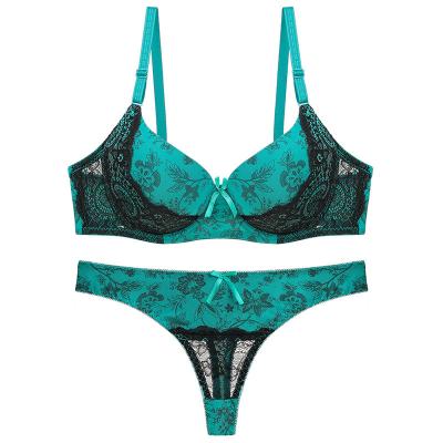 China Breathable Sexy Thong Bra Set Lace Since Perspective Underwear Set for sale