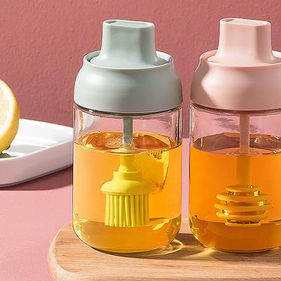 China 250ml Viable Moisture Proof Cover Jar Brush Spoon Integrated Flavoring Glass Oil Bottle for sale