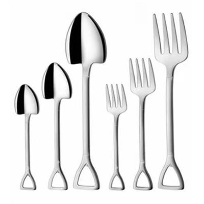 China Viable Creative Stainless Steel Spoon And Fork Tableware Set Spoon Spade Shaped Fork Food Dessert Shovel Western Spoon for sale