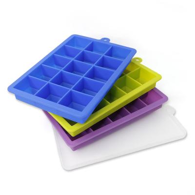 China Sustainable Silica Gel Ice Cube Molds New Product Ideas Silicone Ice Cube Trays With Lid for sale