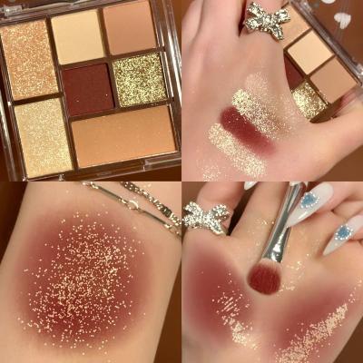 China Hot Sale 7 Color Matte Glitter Eye Shadow Waterproof Highlighter Bar Long Lasting Diamond Shimmer Custom Eyeshadow Palette for sale