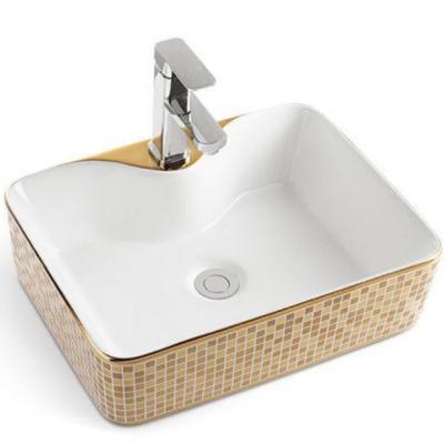 China Hot Selling Modern Rectangular Electroplate Gold Art Bathroom Countertop Wash Basin Art Basin for sale