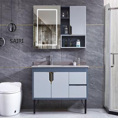 China PVC Cabinet Modern Bathroom Cabinet With LED Smart Controllable Mirror for sale