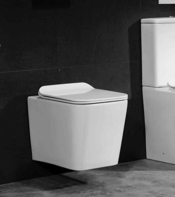 China Popular European Double-flow SAIRI style bathroom UF seat cover square wall hung WC without water tank for sale