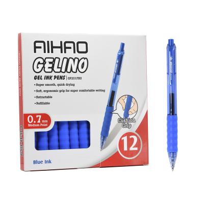 China Aihao 0.5mm Normal High Quality Retractable Blue Plastic Soft Gel Ink Pen for sale