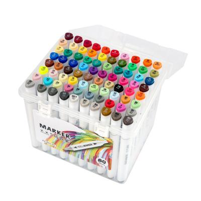 China Paint 60 Color Alcohol Ink Marker Set for Sketching Watercolor Art Pen Set Fine Color for Drawing Art Dual Side Marker for sale