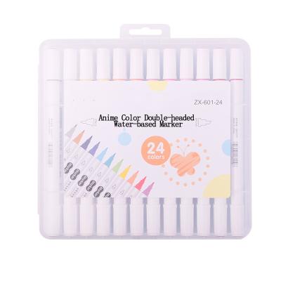 China PP Plastic 24 Color Washable Watercolor Art Pen Set Marker for Drawing Fine Color for Art Dual Side Marker for sale