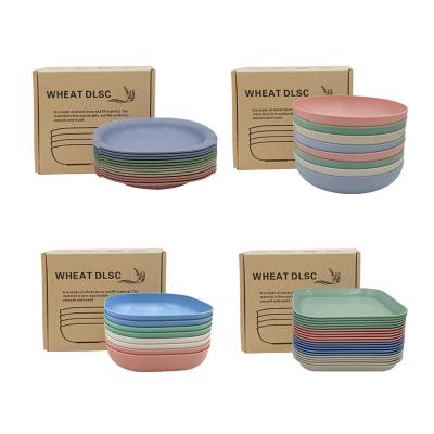 China Minimalist Amazon Hot Sales Dish Healthy Biodegradable Disposable Wheat Straw Plates Sets Tableware for sale