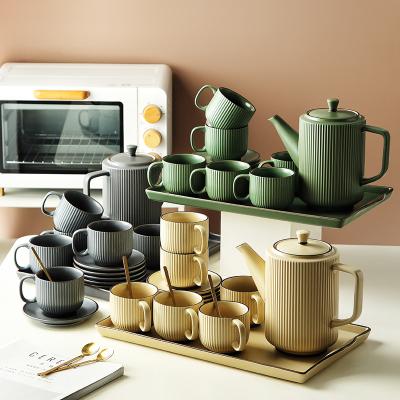 China Nordic Creative Household Tray Afternoon Tea Set Stocked Ceramic Drinking Care Teapot Drinks Cup Coffee Set Set for sale