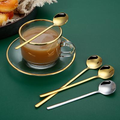 China Disposable Cocktail Stirring Spoons Iced Tea Scoop Stainless Steel Teaspoon Spoons With Long Handle for sale