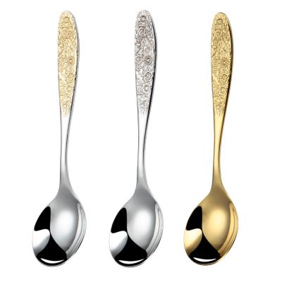 China Disposable Creative Design Cafe Restaurant Luxury Stainless Steel Spoon Set Coffee Tea Spoons With Flower Handle for sale