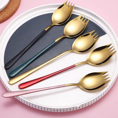 China Stocked 304 Stainless Steel Salad Spoon Instant Noodle Creative Korean Style Artifact Integrated Spoons Metal. for sale