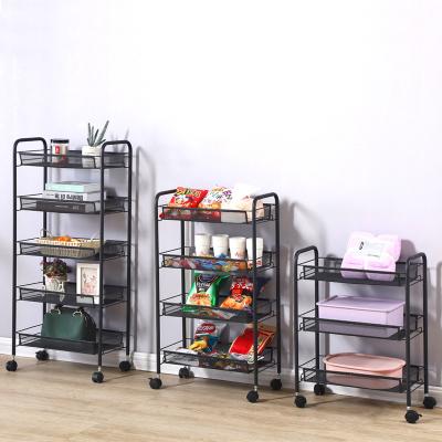 China Floor-standing vegetable cart household trolley kitchen minimalist storage rack mobile tiered storage rack beauty cart for sale