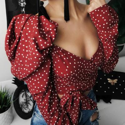 China Long Sleeve Polka Dot Woman Blouse Designers QUICK DRY Tops Backless Fashionable Tops For Women 2021 Women Blouse Summer Trend for sale