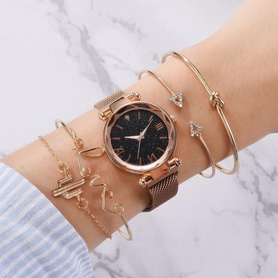 China Auto Date 5pcs Set Luxury Magnetic Starry Sky Clock Quartz Wristwatch Ladies Relogio Feminino Ladies Feminine Hand Watch\ for sale